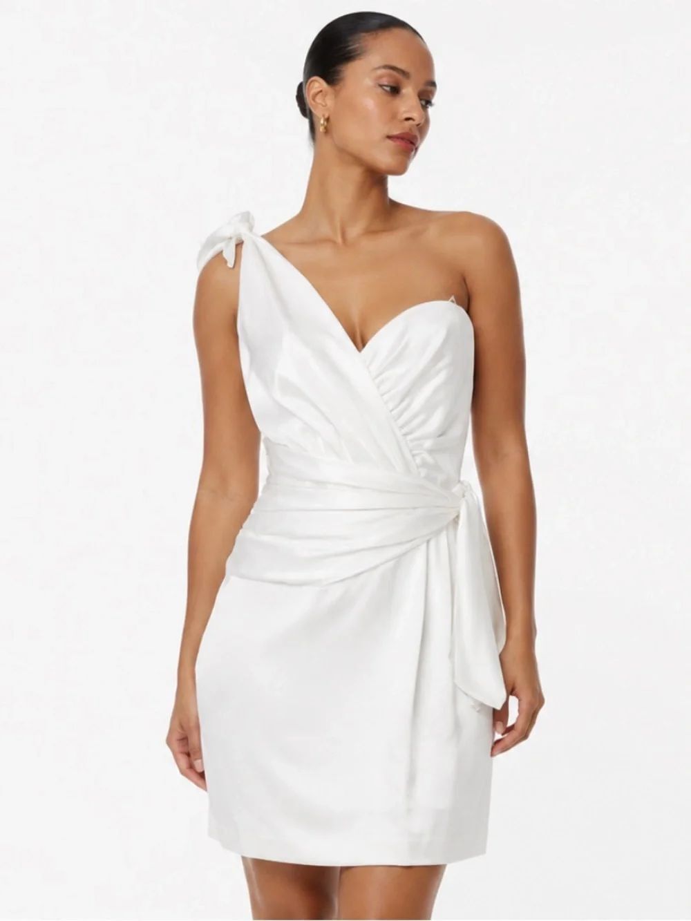 AIDAN MATTOX White One-Shoulder Wrap Wedding Dress Size 8